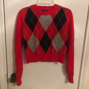 Red Long Sleeve Argyle Sweater